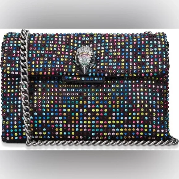 Kurt Geiger London Black Fabric Multicolor Rhinestone Medium Crossbody Bag - Picture 4 of 10